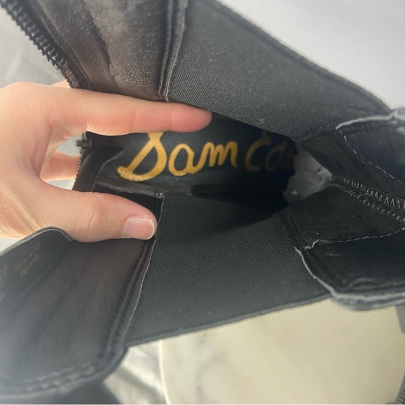 Sam Edelman Genia Smooth and Croc Effect Black Leather Chunky Heel Boot Size 7.5 - Picture 10 of 12